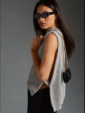 Pilcro Anthropologie Mock Neck Layering Sweater Vest (Gray) - M/L